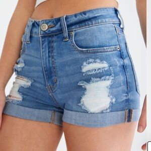 Aeropostale Blue Jean Shorts Distressed Mid-Rise